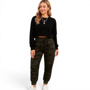 Splendid Women's Camo Jogger Pants Size M Green Lounge Casual Cargo Style